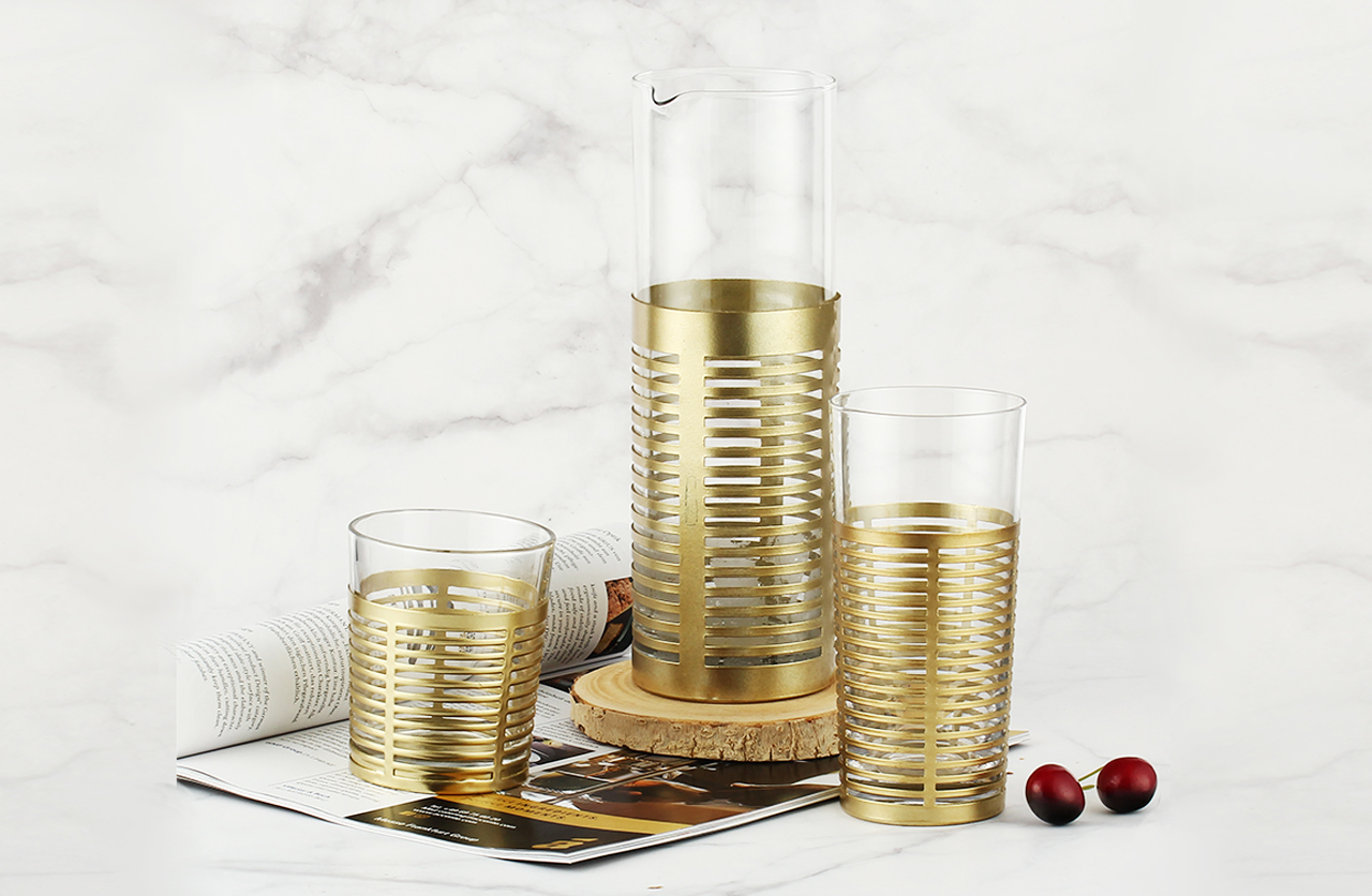 SET07500 Gold black iron art glassware set
