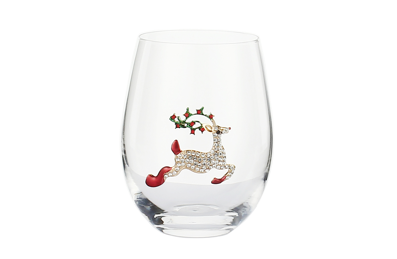 SET07683 Drinking glass set with Christmas design color pattern patch on glassware for home usage