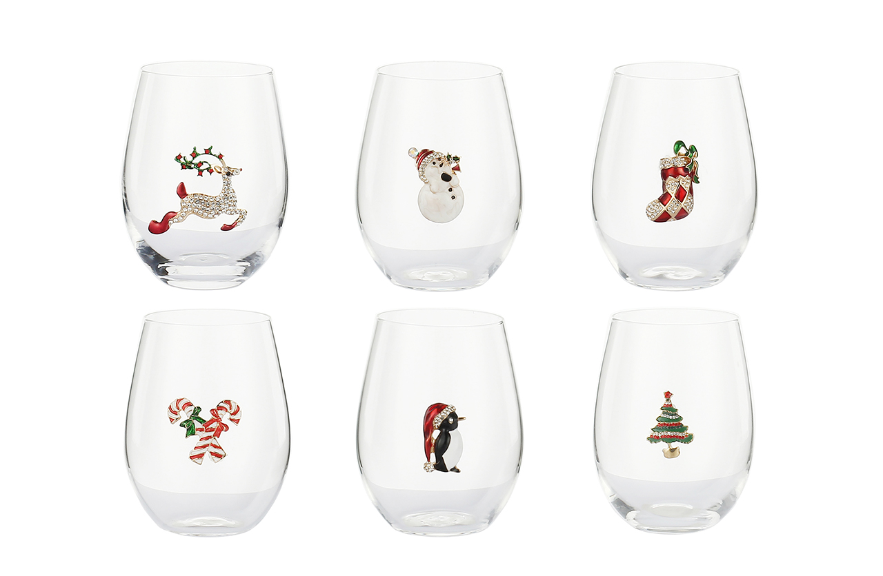 SET07683 Drinking glass set with Christmas design color pattern patch on glassware for home usage