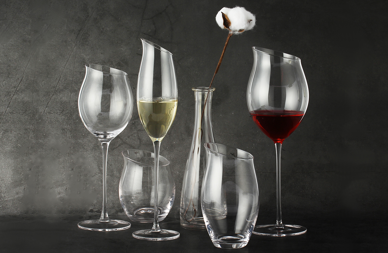 SET07686 Clear tulip shape bevel mouth european elegant clear wine glass