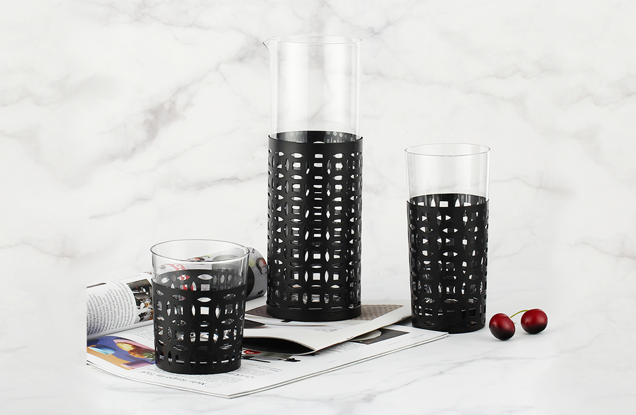 SET07500 Gold black iron art glassware set