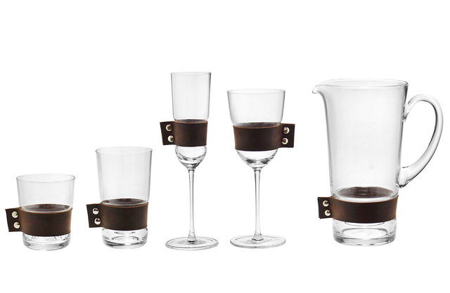 SET07641 Clear red wine newest design with eather trim glass