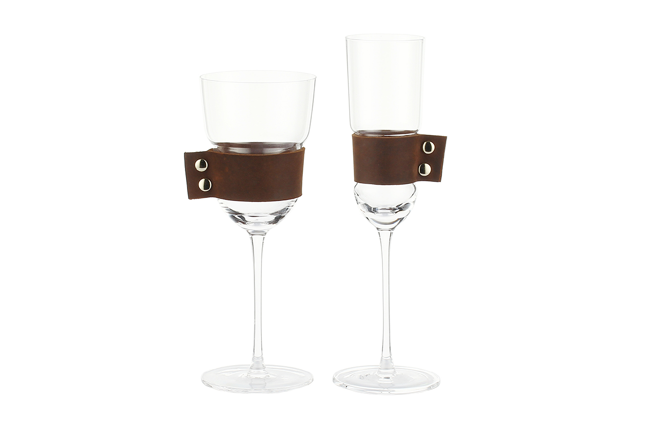 SET07641 Clear red wine newest design with eather trim glass